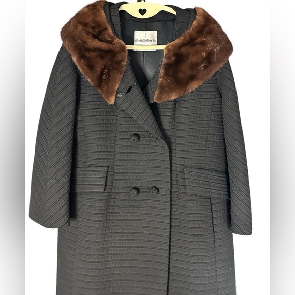 Vintage Union Black Double-Breasted Coat with real Fur Collar Medium - Picture 2 of 8